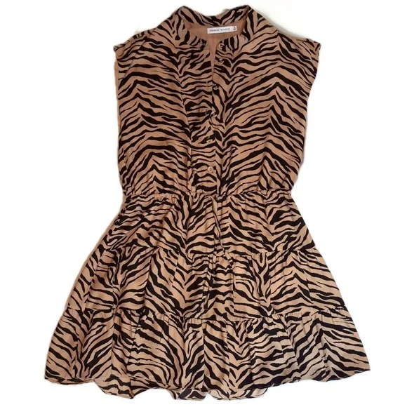👗🐆 REBECCA MINKOFF Zebra Print Tiered Mini Dress | Tan & Black Animal Print | M - Picture 8 of 10